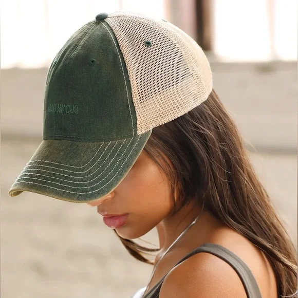 Joah Brown Green and Cream Trucker Hat - Picture 1 of 8